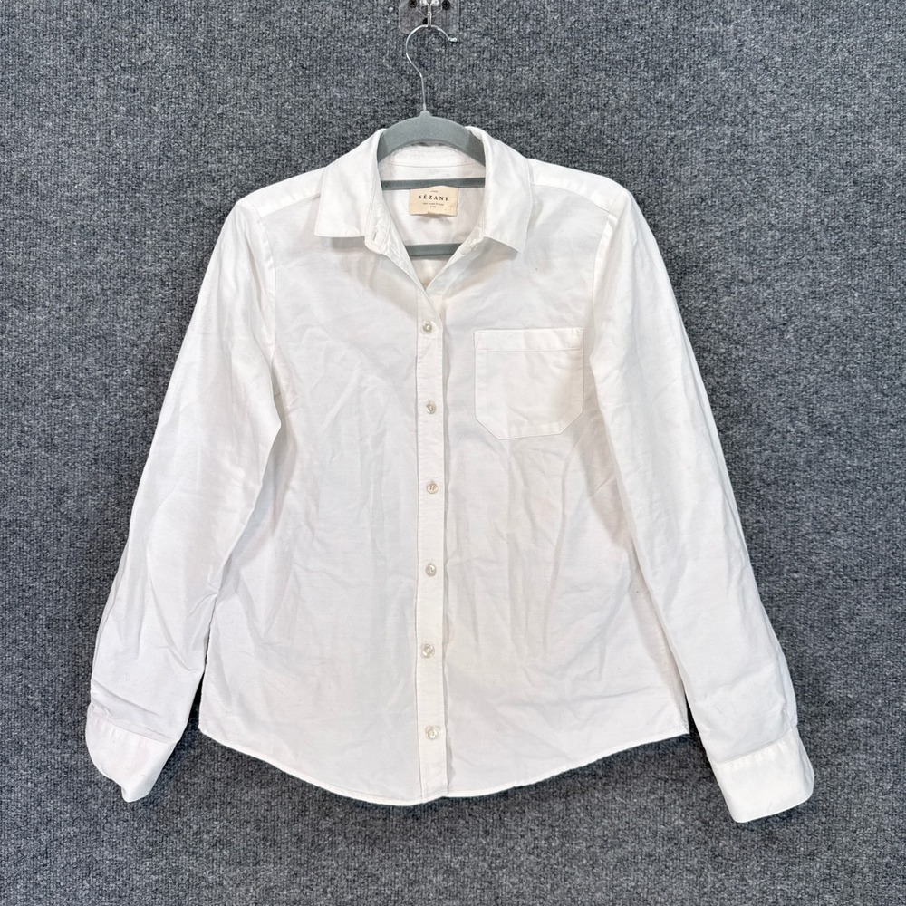 Sezane Tomboy Shirt Women 32 White Button Down Long Sleeve Cotton Classic